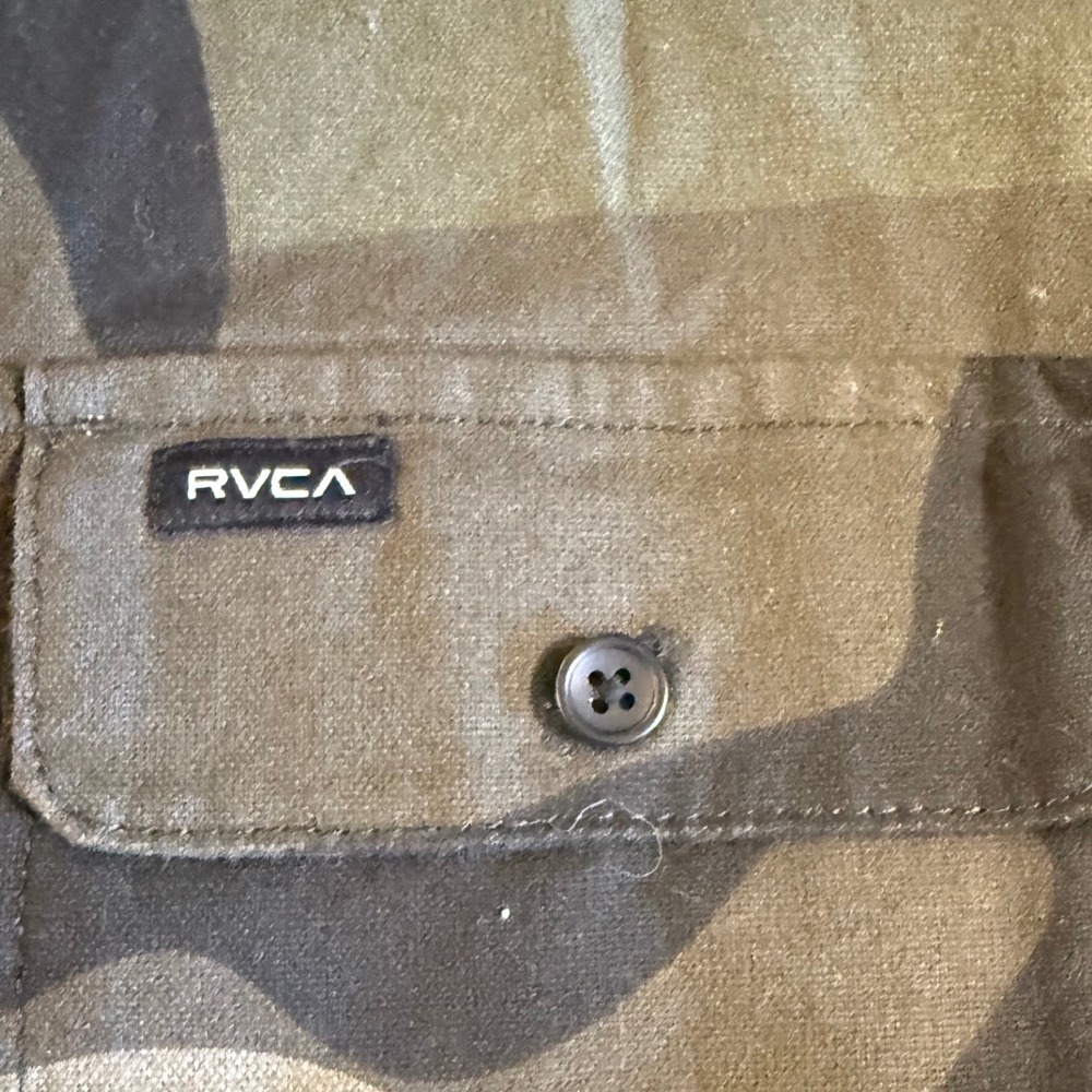 RVCA Mens Camo Button Down Shirt Regular Fit Long Sleeve Cotton Green Large - Picture 2 of 6